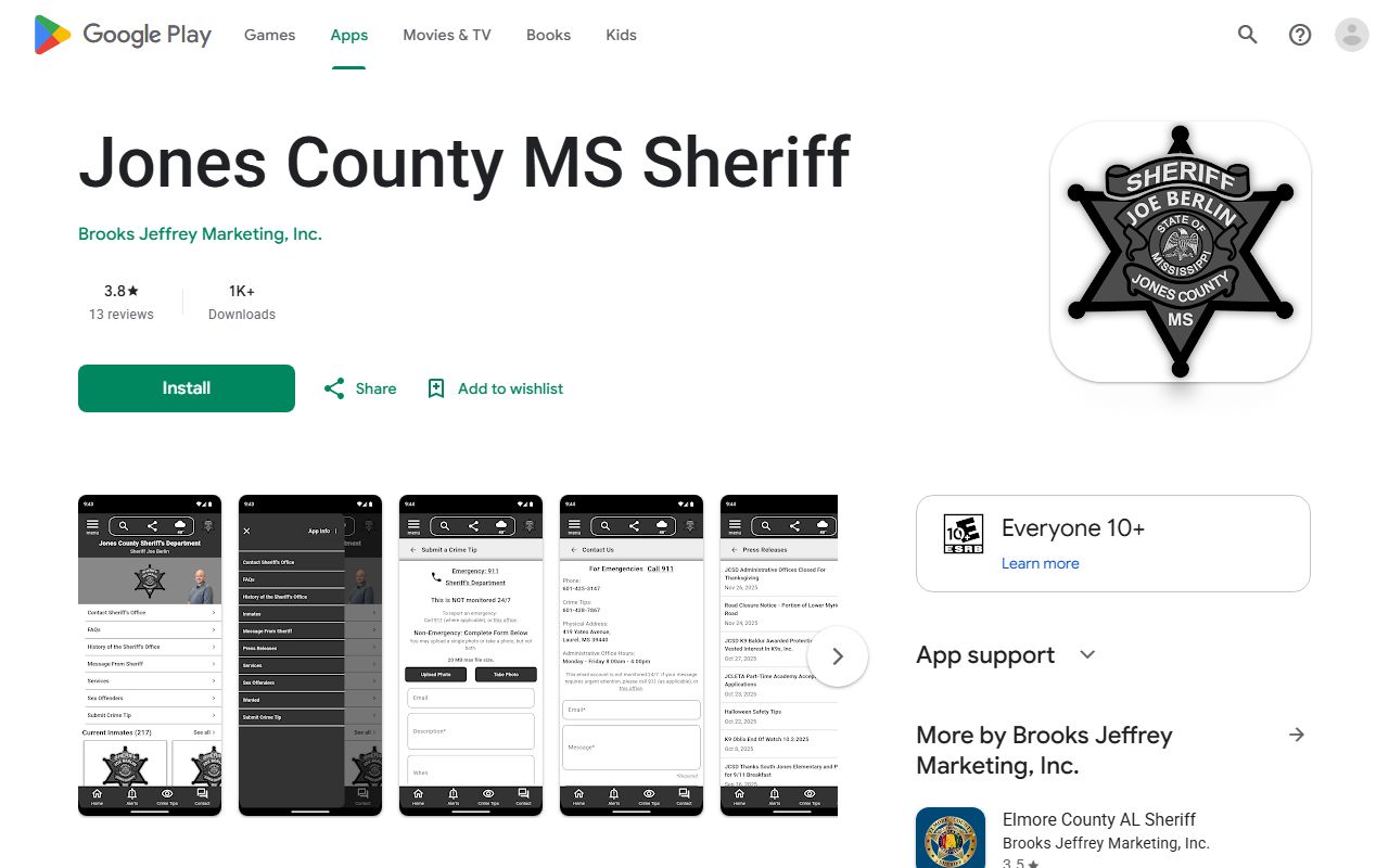 Jones County arrest records sheriff app on Google Play with inmate and alert features