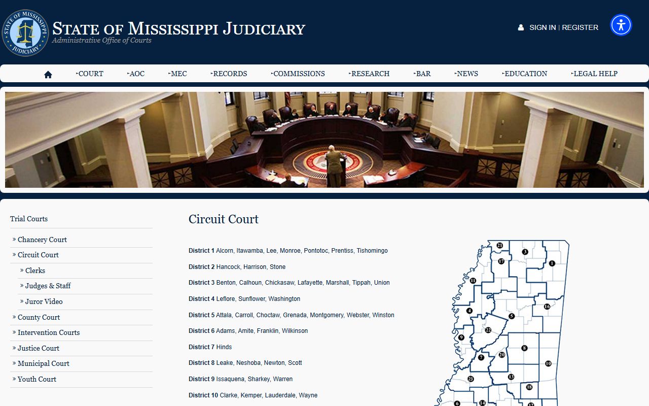 Mississippi Judiciary Circuit Court page explaining Jones County court dockets