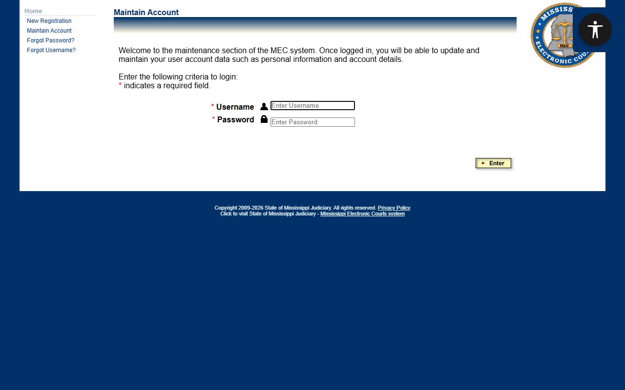 PAMEC registration page used to access Jones County court records online