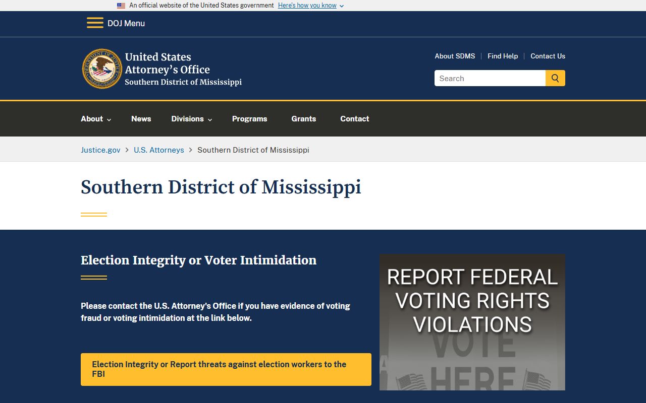 Jones County criminal court records federal prosecution office for the Southern District of Mississippi
