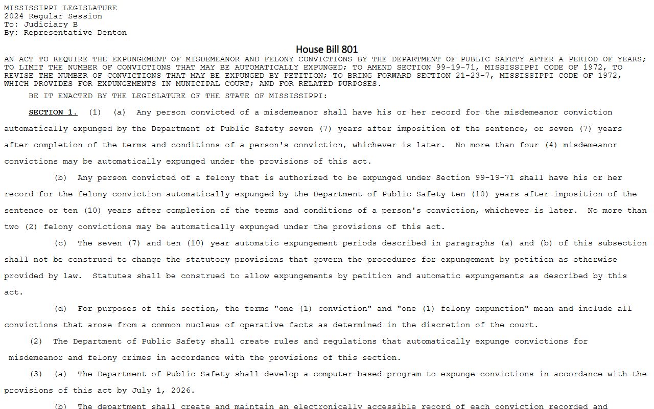 Jones County criminal court records expungement statute reference for Mississippi Code Section 99-19-71