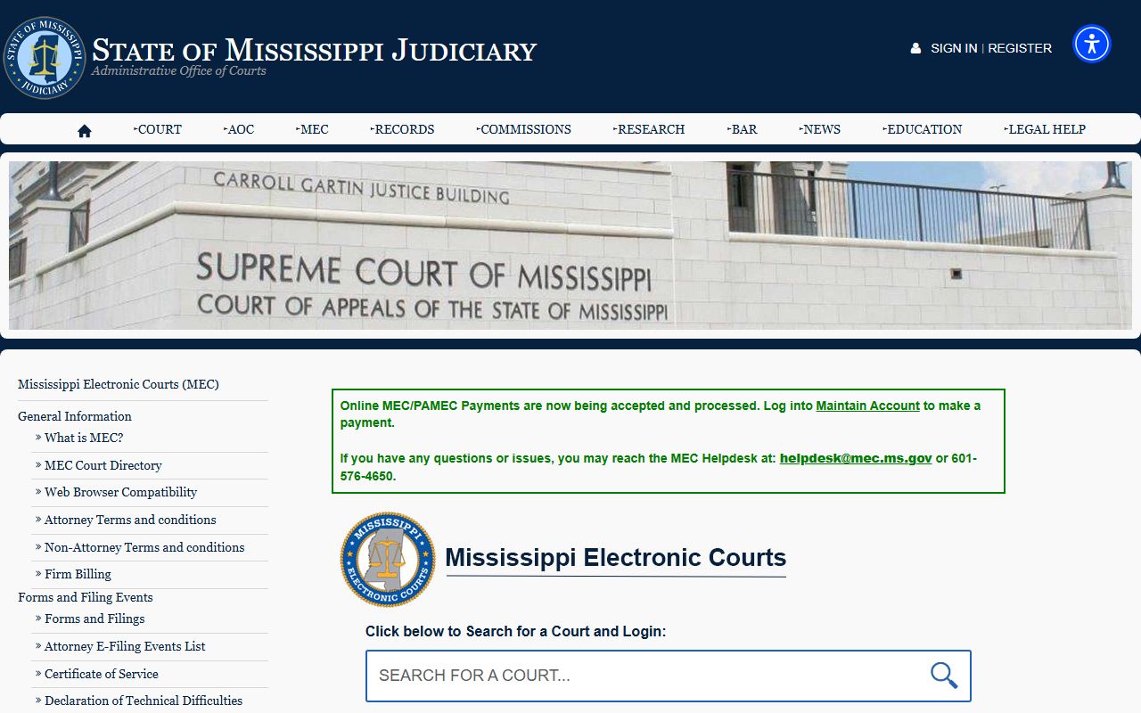 Mississippi Electronic Courts access page for Jones County court records