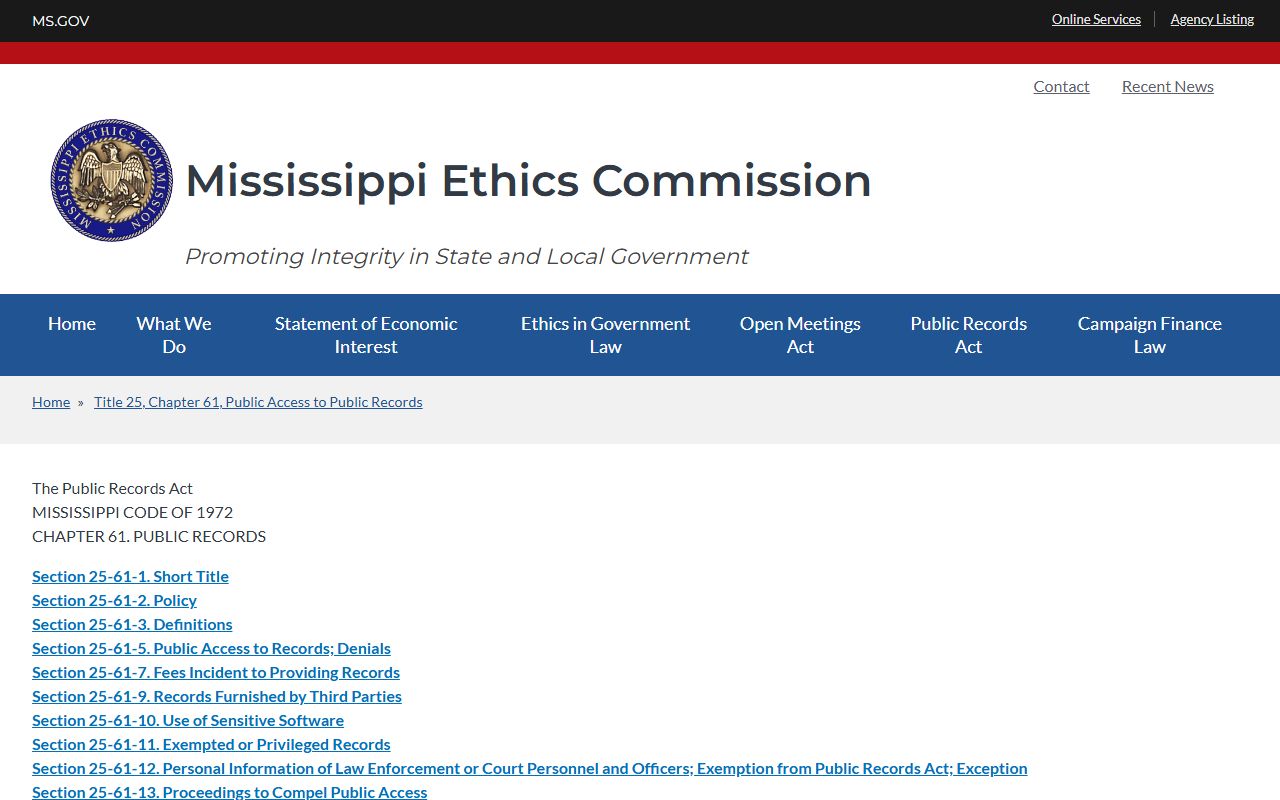 Mississippi Public Records Act page covering Jones County court records