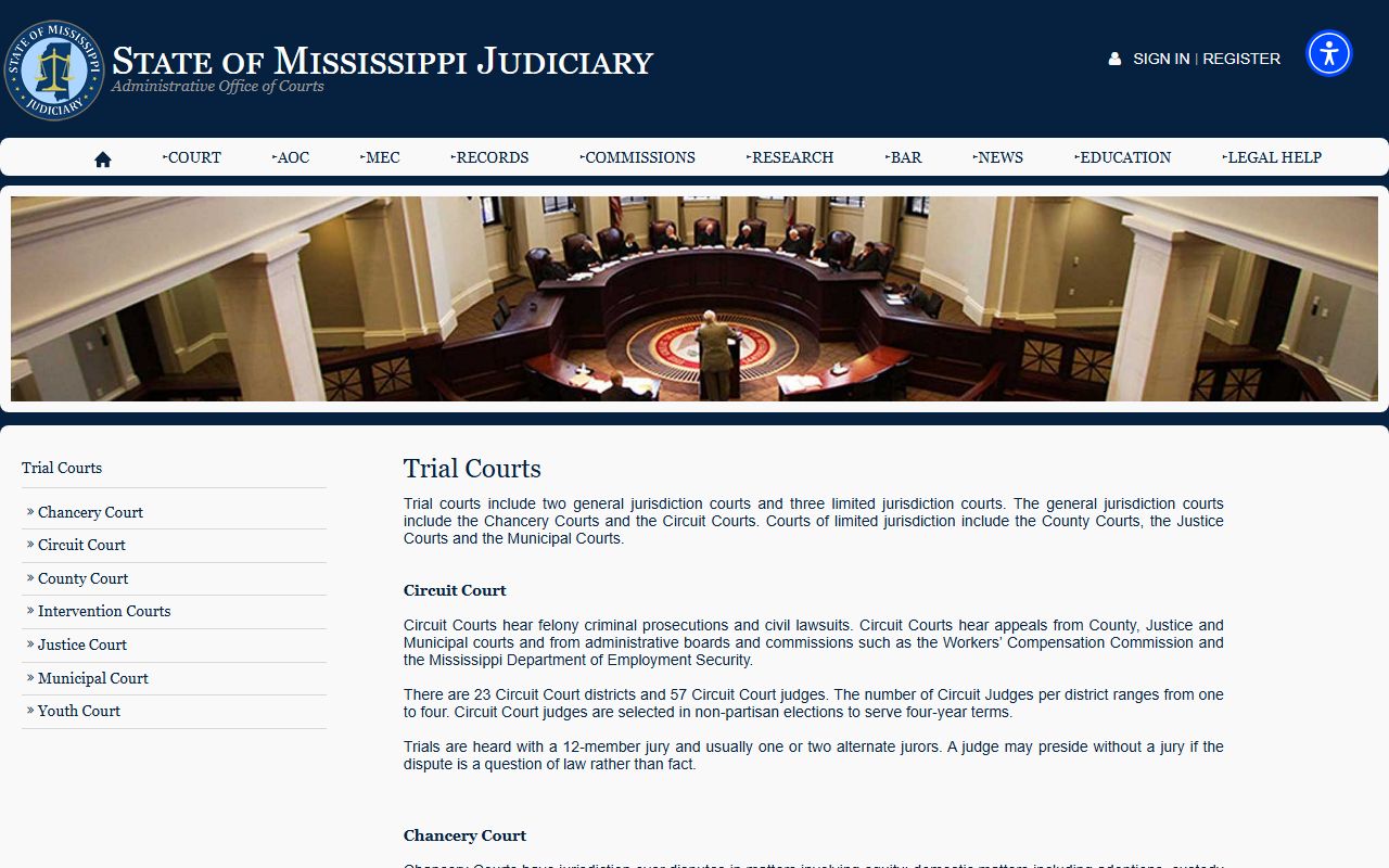Mississippi trial court overview behind Jones County court records