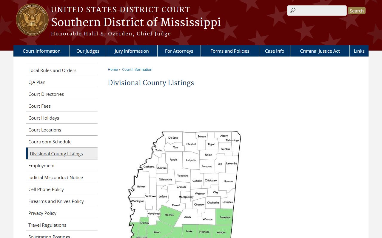 Federal division listing for Jones County court records