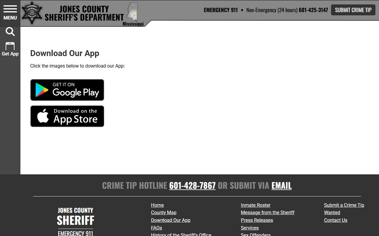 Jones County sheriff app download page for inmate alerts