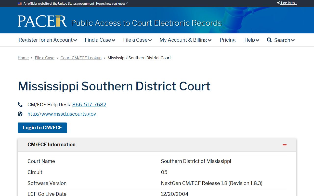 Jones County probate records context with the PACER CM/ECF lookup for the Southern District of Mississippi