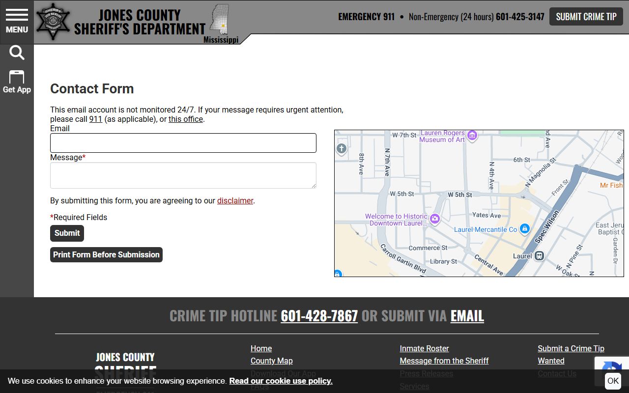 Jones County sheriff contact form for warrant tips